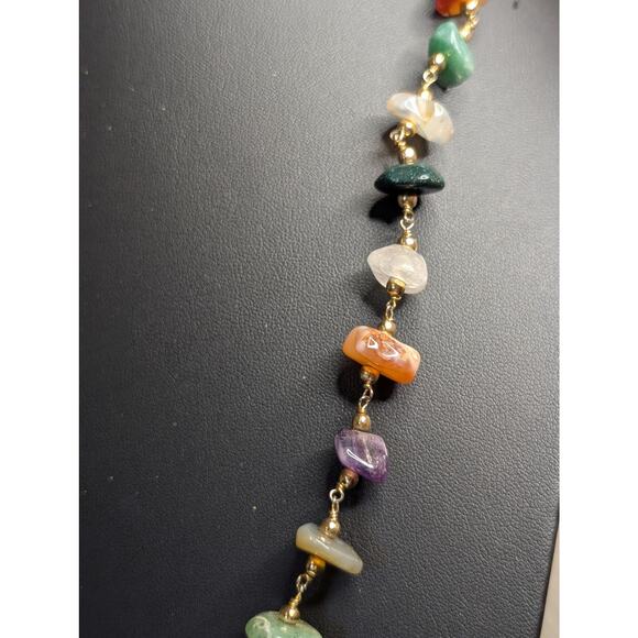 Vintage Multi Genuine Gemstone Gold Tone Bead Barrel Clasp 26" Necklace - Picture 6 of 8